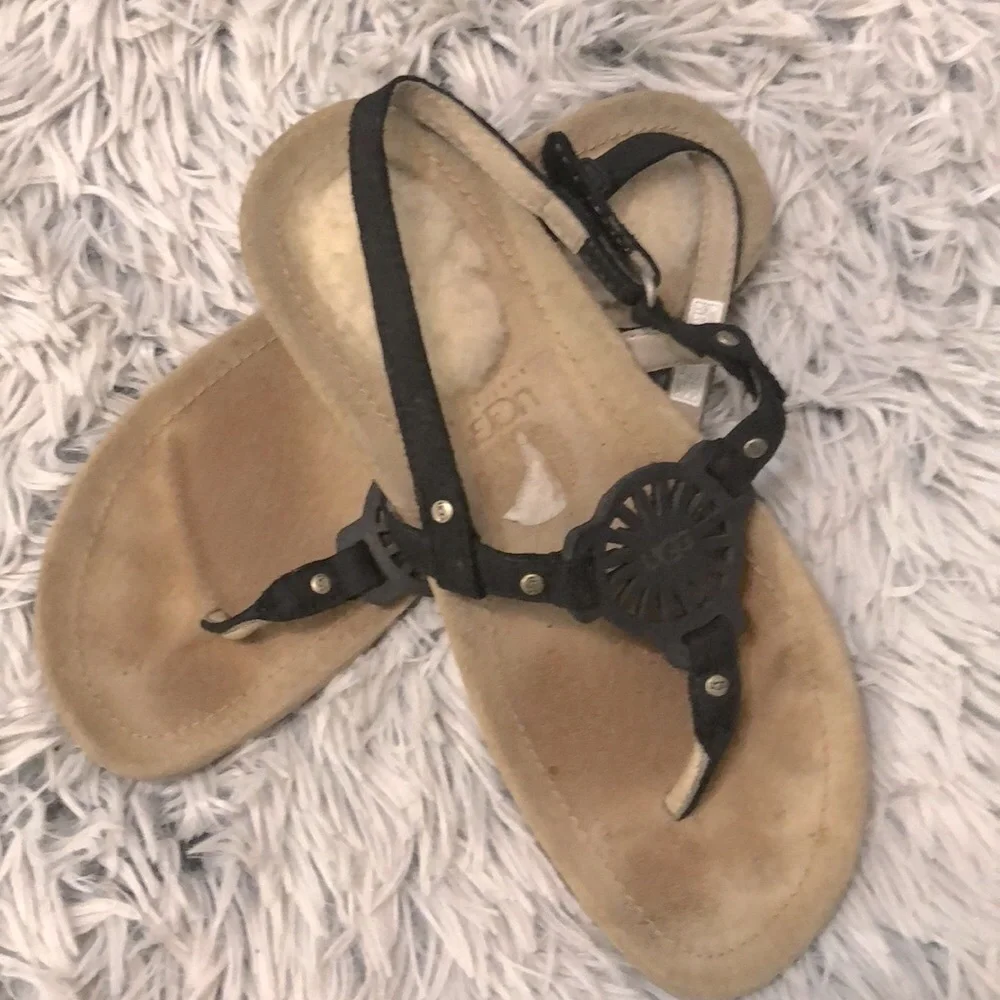 UGG Ayden Leather Sandals With Lamb Lining, Black
